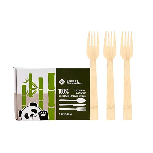 Bamboo G 100% Bamboo Forks - Disposable Utensils, Biodegradable, and Compostable, Reusable or Disposable Cutlery for Weddings, Camping, Picnics, Parties, Pack of 100-6.7