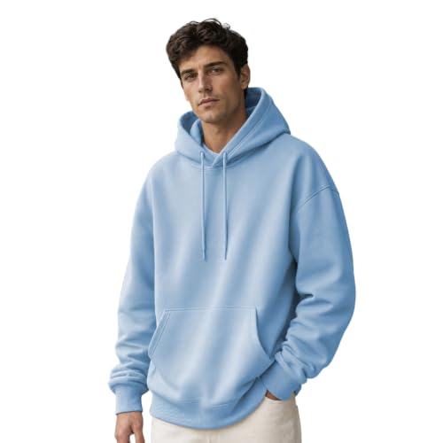 Image of NOBERO Oversized Solid Hooded Sweatshirt for Men | Oversized Hoodie for Men | Hooded Pullover | Cotton Rich Printed Hoodie 280 GSM Fleece