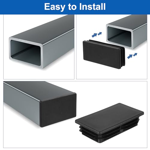 Image of uxcell 16 Pcs Rectangle Tubing End Caps 2 3 /8 x 1 Inch Plastic Hole Plugs Insert End Cap for Metal Tubing Post Chair Leg Table Bookshelves Furniture, Black