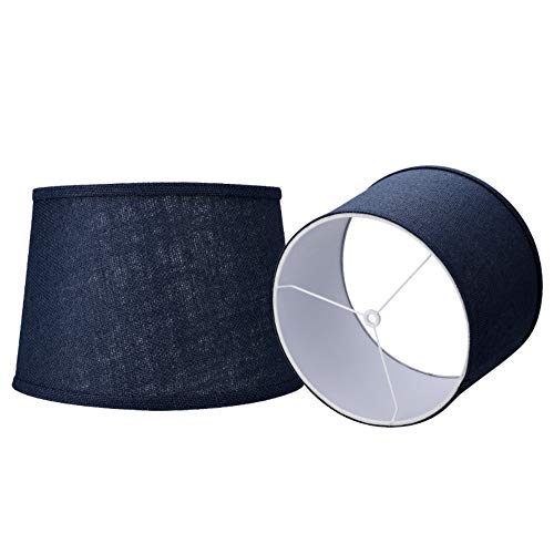 Double Medium Navy Blue Lamp Shades Set of 2, Alucset Drum Fabric