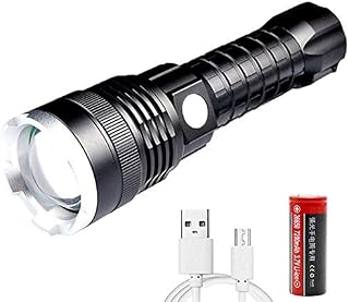 LUXJUMPER LED XHP70 Torch Rechargeable 10000 Lumens Super Bright Zoomable Tactical Torches Waterproof Handheld Flashlight with 7200mAh Battery & 5 Modes for Camping Hiking Fishing Outdoor