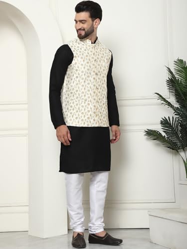 Image of Sojanya (Since 1958 Men'S Silk Blend Kurta Pyjama & Nehru Jacket Combo
