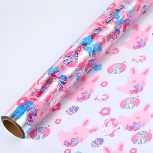 shareluck 100ft Easter Cellophane Wrap - Easter Cello Wrapping paper for Gift Baskets, Treat-Bunny & Eggs Cellophane. (100ft Long x 16” Wide)