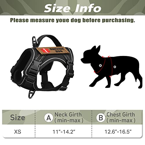 Tactical XS Dog Harness, Military Service Dog Vest with Vertical Handle, No Pull Outdoor Training Small Puppy Vest Chihuahua Harness (Black, XS) by Hanshengday - Image 7