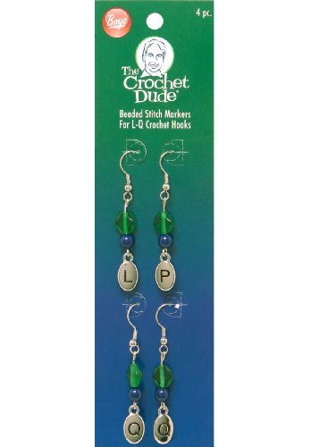Boye Crochet Dude Beaded Stitch Markers, L, P and Q Crochet Hook Sizes