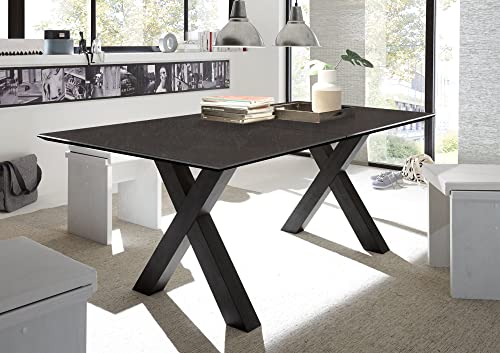58 aufm Kessel Esstisch ausziehbar Eike 9 160 x 90 x 75 Esszimmertisch Schwarzstahl/Keramik Dunkel 13457