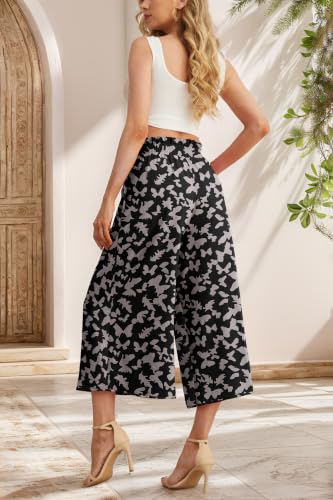 Image of IWOLLENCE Women Flowy Loose Wide Leg Pant Summer Beach Casual Trousers high Waist Adjustable Knot Business Work Casual Pants