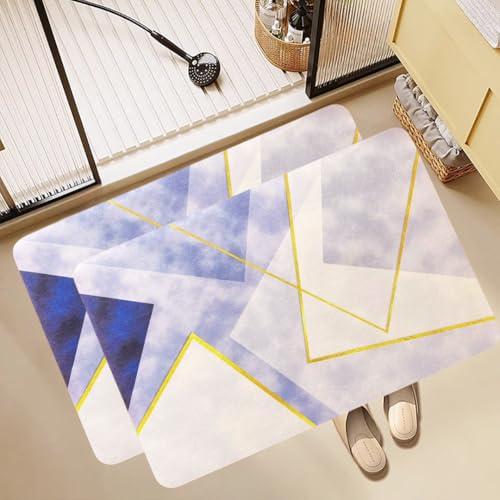 Image of (Pack of 2 Premium Silicon Floor Mat, Bath Mat, Doormat, Bathroom Carpet, Cushion Mat I Super Absorbent (40x60cm) Soft Carpet, Quick Dry Dirt Barrier for Home and Office (Blue Square Mat)