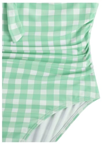 Image of Floerns Girl's Gingham Print Ruched Cut Out Knot Front One Piece Swimsuit