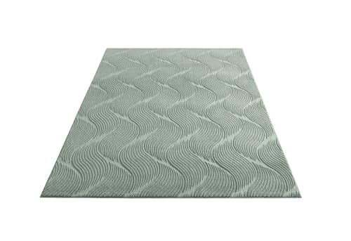 Taracarpet Kurzflor Boho Skandi Polyester Teppich in 3D Optik waschbar, pflegeleicht und robust ideal fürs Wohnzimmer, Schlafzimmer und Kinderzimmer auch als Badematte Grün Düne 080 cm rund