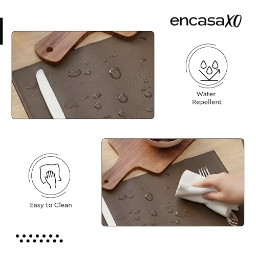 Image of Encasa XO Leather Dining Table Mats Set of 4 | Water Repellent & Heat Resistant Dining Table Mats | Washable & Easy to Clean Placemats for Kitchen Decor - 42x30 cm (Dark Brown)
