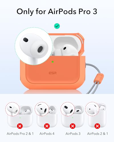 Image of ESR for AirPods Pro 3 Case, Compatible with AirPods Pro Case 3rd Generation (2025), Compatible with MagSafe, Full Drop Protection Cover with Lanyard, Orange