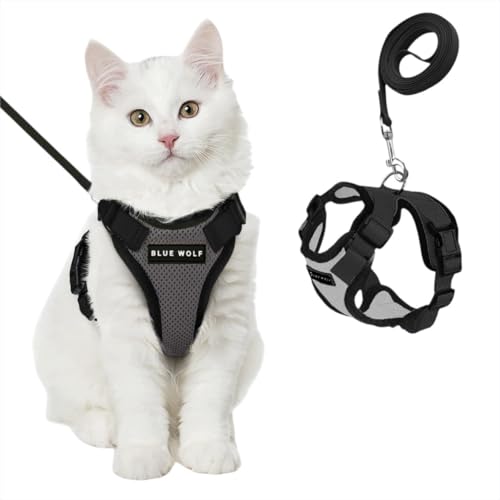 Image of No Pull Cat Harness and Leash Set for Walking - Escape Proof, Soft Air Mesh, Adjustable Vest Harness for Kittens, Cats, Puppy - Lightweight & Comfortable (Grey, XXS)