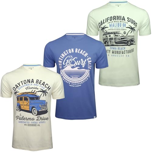 Xact Men's 3-Pack Printed Crew Neck T-Shirt, Mint/Dutch Blue