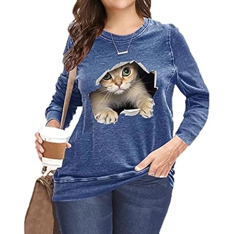 Camiseta de Manga Larga con Estampado de Gato en 3D para Mujer Cover