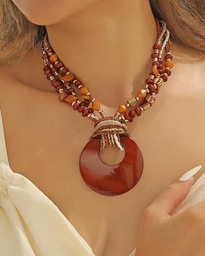 Coiris N0129-BROWN Shell Pendant Statement Strand Necklace thumb #2