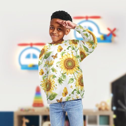 JUNZAN Cute Sunflower White Little Girls Sweatshirt Hoodie Crewneck Boys Sweat Shirt Camping 4T4