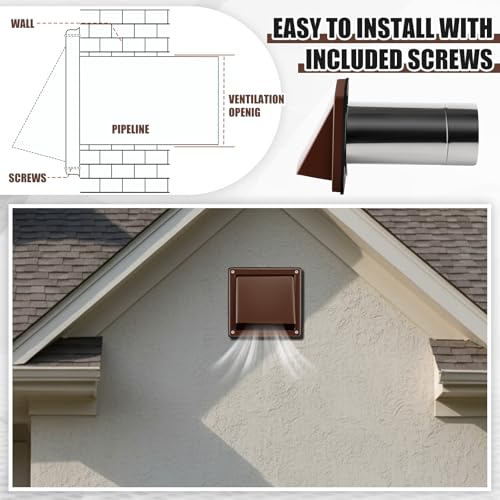Image of Gisafai 6 Inch Outside Hooded Wall Vent Stainless Steel Exhaust Vent Cover Cap with Extension Pipe Grille Screen Backdraft Damper for Range Hood Whole House Fans and Commercial Ventilation Systems
