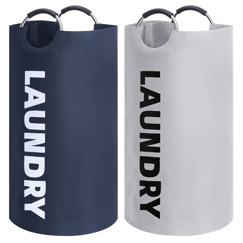 Listado de Ropa Azul los mejores 10. 39 WNATN Cesto para Ropa Sucia 2Pcs,82L de Gran Capacidad, con Asa, Puede Almacenar Juguetes, Libros, Ropa, para Sala de Estar, Dormitorio, Lavandería (Gris+Azul)