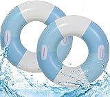 2PCS Pool Tubes Retro Striped Swim Rings Pool Rafts Vintage Gradient Blue Stripe Circle Floaty Swimming Pool Tubes for Adults Teens Summer Beach Party (JB-Blue)