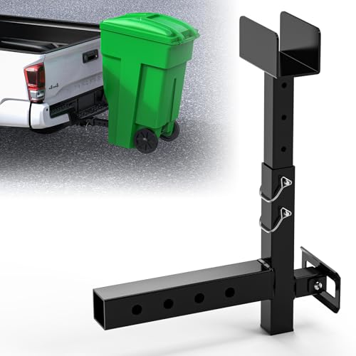 Newly Upgraded Adjustable Trash Can Hauler Hitch for 2 Receiver Black Garbage Can Hauler Hitch for Car Truck SUV UTV ATV Tractor Trailer & Golf Cart Single Can Carrier Trash Bin Hauler Hitch