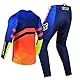 Willbros Jersey und Hose Set Anzug Motocross Offroad MX Enduro MTB Motorrad Mountainbike Erwachsener Orange Blau (Jersey S Pants 30)