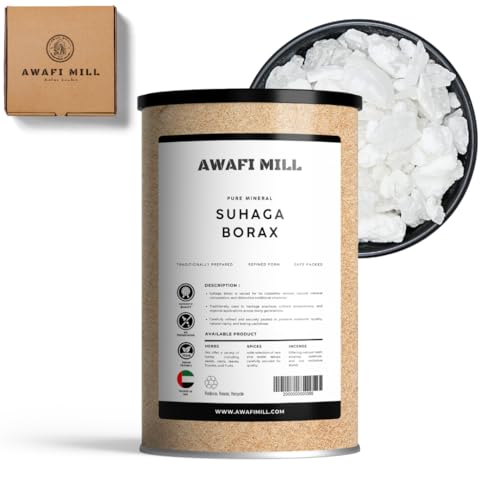AWAFI MILL Suhaga | Natural Borax Crystals | Raw Form Mineral for Traditional & Cultural Applications - 500 g | 17.6