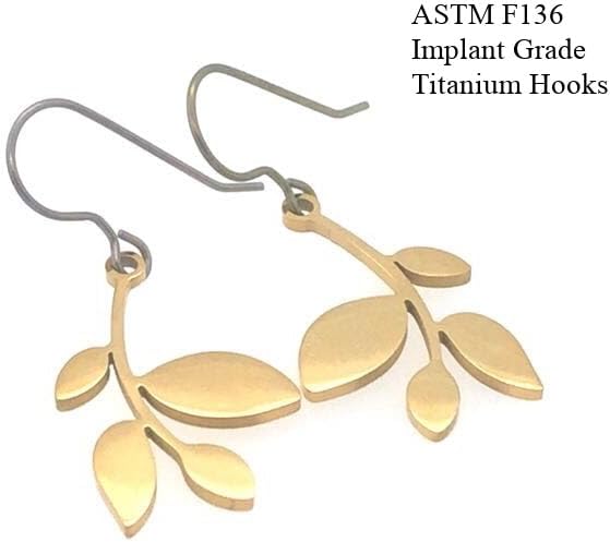 Leaf Branch Dangle Earrings on Pure Titanium Hooks - Image 3