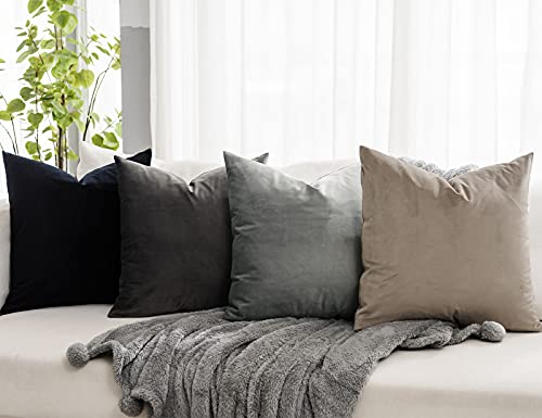 Image of JUSPURBET Couch Pillow Covers Set of 2 Decorative Velvet Throw Pillow Covers for Modern Farmhouse Home Decor Soft Lumbar Cushion Covers with Hidden Zipper for Sofa Bed,Stone,12x20 inch