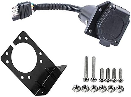 Super repairman 7 Way Round Trailer Connector to 4 Way Flat Truck Reverse Plug with Mounting Bracket