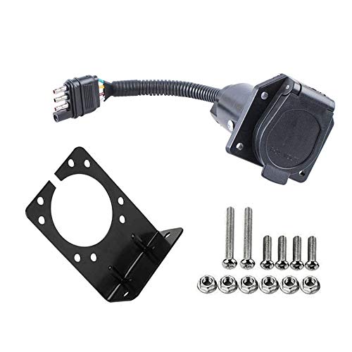 Super Repairman 7 Way Round Trailer Connector To 4 Way Flat Truck Reverse Plug With Mounting Bracket #TOP27