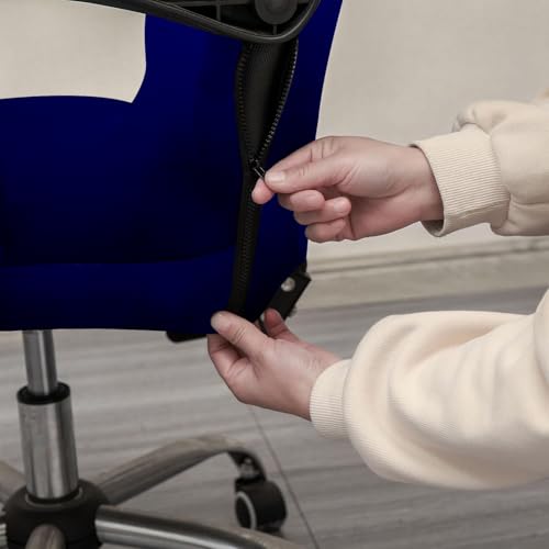 Image of Eleganta Stretch Boss Office Chair Cover Printed Computer Chair Covers with Armrest Cover Universal Removable Spandex Rotating Chair Slipcovers Soft Desk Chair Seat Protector Navy Blue (Pack of 2)