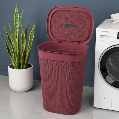 Image of KITCHIVO Plastic Large 55 Ltr Laundry Basket with Lid & Handle | Multipurpose Hamper Bins Storing Washable Clothes, Blankets | Household Ideal for Home & Bathroom (multi)
