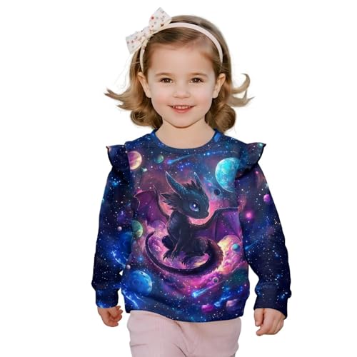 Xpyiqun Galaxy Pullover 1-8 Years Ruffle Shoulder Sweatshirts for Girls Long Sleeve Shirts Round Neck Top