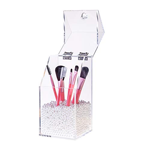 AiFanS Clear Makeup Brush Holder Organizer,Cosmetic Brush Organizer with White Pearl Beads