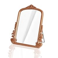 Vintage Framed Vanity Mirror - Elegant Carved Arch Design in Bronze/Champagne Gold Tabletop Mirror for Bedroom, Living Room & Dressing Table - Classic Antique Gold Finish