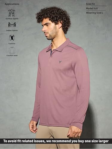 Image of TECHNOSPORT Men's Solid Full Sleeve Polo T-Shirt TECHNOCOOL+ Quick Dry Slim Fit Sports Tee for Travel Casual Smart Wear UPF50+ Anti Odour