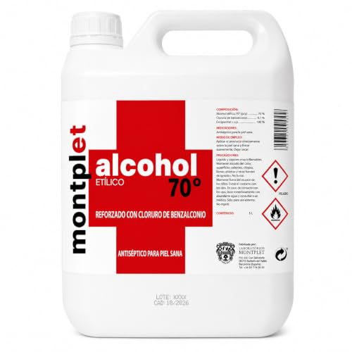 Alcohol etilico antiseptico con benzalconio 70° MONTPLET Envase 5 Litros. Etanol.Producto registrado.