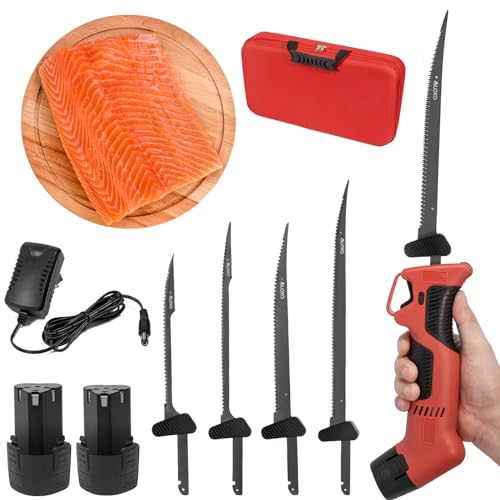 VLOXO Cuchillo Electrico Cocina Inalámbrico con 4 Cuchillas de Acero Inoxidable y 2 Baterías...
