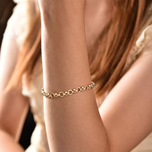 BENEIGE Women Bracelet 14K Gold Plated Paperclip Satellite Bead Ball Oval Cuba Cable Box Chain Daily Charm Layered Link Silver Bracelets Adjustable Jewelry2
