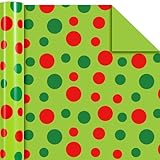 Whaline Christmas Wrapping Paper - Mini Roll - 17 In x 32.8 Ft Red Green Polka Dots Gift Wrap Paper for DIY Crafts Xmas Winter Holiday Birthday Party Decor
