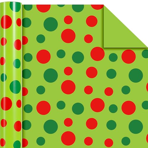Whaline Christmas Wrapping Paper - Mini Roll - 17 In x 32.8 Ft Red Green Polka Dots Gift Wrap Paper for DIY Crafts Xmas Winter Holiday Birthday Party Decor