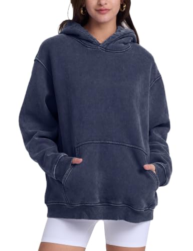 Image of FAIABLE Womens Oversized Acid Wash Hoodie Unisex Heavyweight Fleece Cotton Hoodies Vintage Washed Sweatshirt for Women