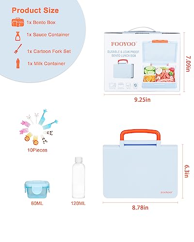 Fooyoo Bento Box Adult Lunch Box, Bento Box For Kids, 3 Compartment 1050Ml Leak-Proof Bento Lunch Box For Kids, Bpa-Free, Freezer, Dishwasher And Microwavable Safe (Blue) #TOP2