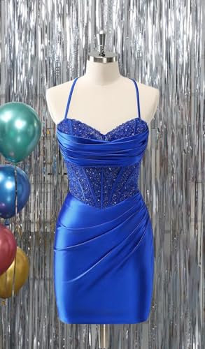 Satin Homecoming Dresses 2025 Lace Applique Short Prom Dress Corset Cocktail Gown HO272