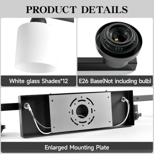 Image of 12 Light Black Vanity Lights for Giant Mirror, Bathroom Vanity Lights Over Mirror with Milky White Frosted Glass Shades,78.8 inch Bathroom Light Fixture for Mirrors, E26