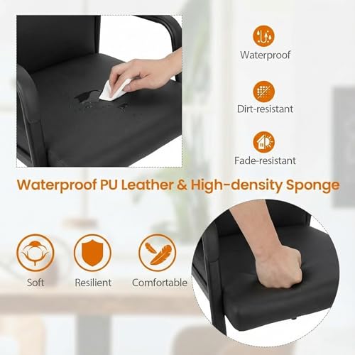 Image of Leather Office Guest Chair, Guest Conference Room Chair, 600 LBS Capacity High Back Reception Chair with Padded Armrests, No Wheels, Black - 4 Pack