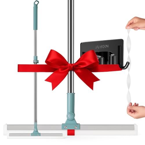 Image of JIALTO Floor Cleaning Mop with 180 Adjustable Handle & Silicone Squeegee Wiper Combo for Bathroom, Kitchen, Window, Floor Cleaning - Wall Mounted Mop Holder & Hook Combo Set for Easy Storage
