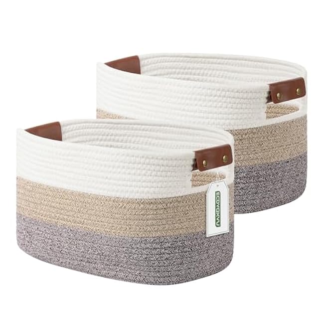 Cotton Rope Basket , Storage Baskets with Handle, 15x10x9 Inch Woven Basket for Shelves, Laundry, Towels, Clothes, Books, Toys (Black 1Pack)