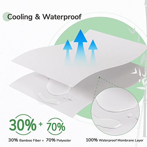 Novilla Waterproof King Mattress Protector, Cooling Bamboo Breathable King Mattress Cover Soft Fitted 8"-18" Deep Pocket Elastic Noiseless Washable Mattress Pad Cover #TOP1